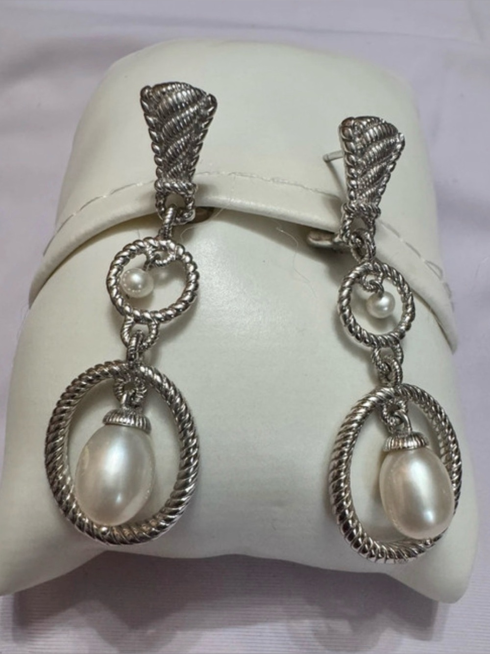 Judith Ripka Sterling Silver Rope Drop Earrings with White Pearl Accent